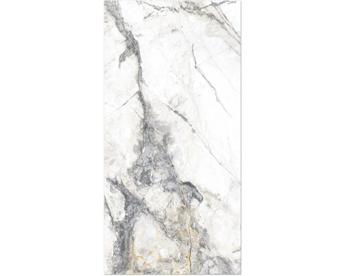 Porseleinen wand- en vloertegel Marmer Riva goud 60 x 120 x 0,9 cm glanzend gerectificeerd