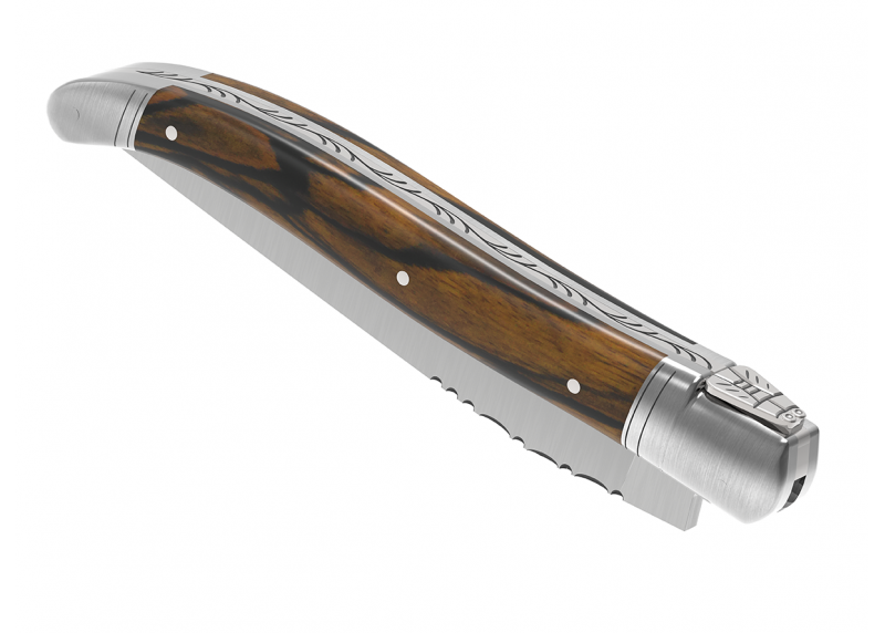 Couteau Laguiole avec un manche en bois d'ébène royal et 2 mitres en acier inoxydable