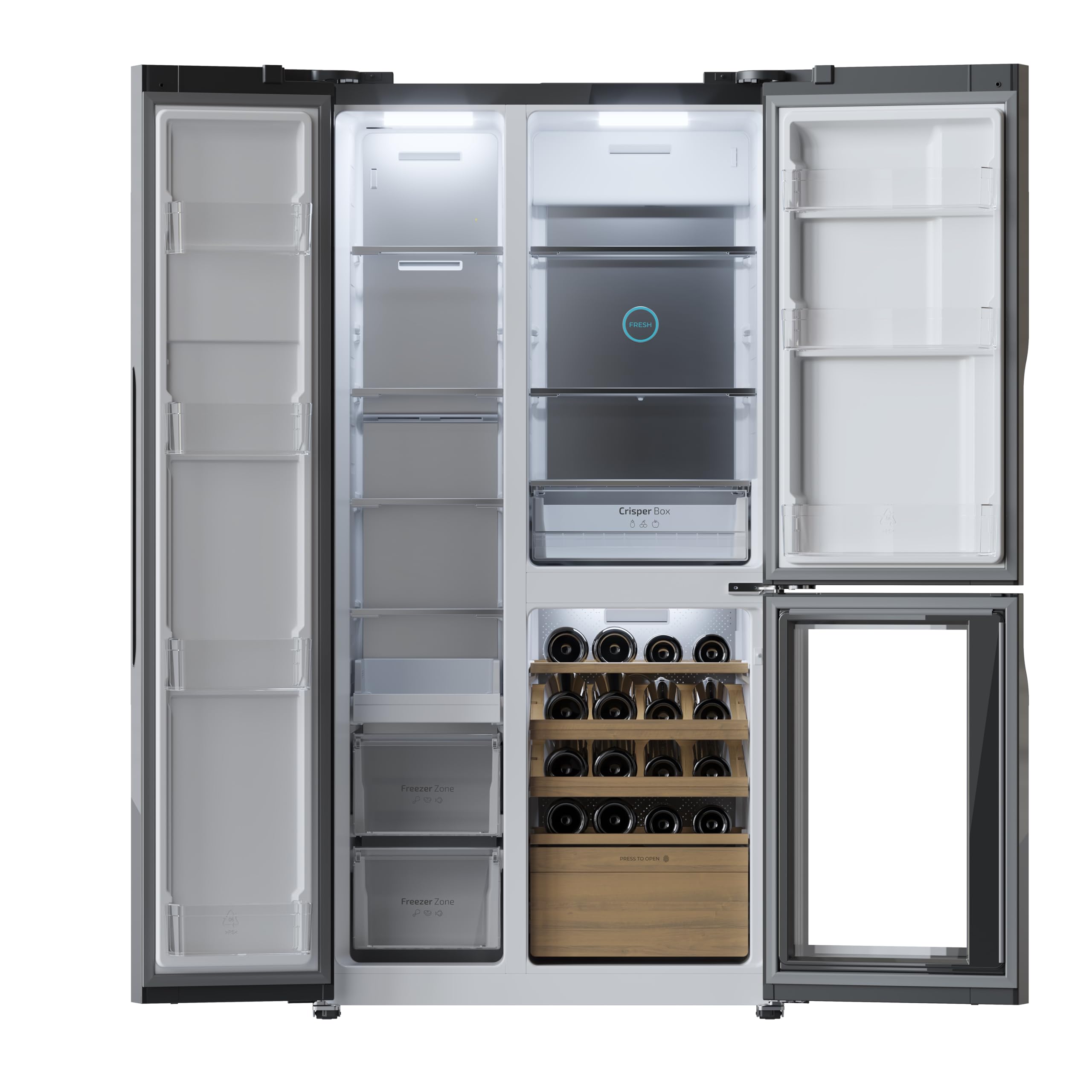 Cecotec Réfrigérateur 3 Portes Bolero CoolMarket TDW 548 Black Glass E, Classe E, 548L, Design T Door, Compresseur Inverter Plus, Total No Frost, Meta