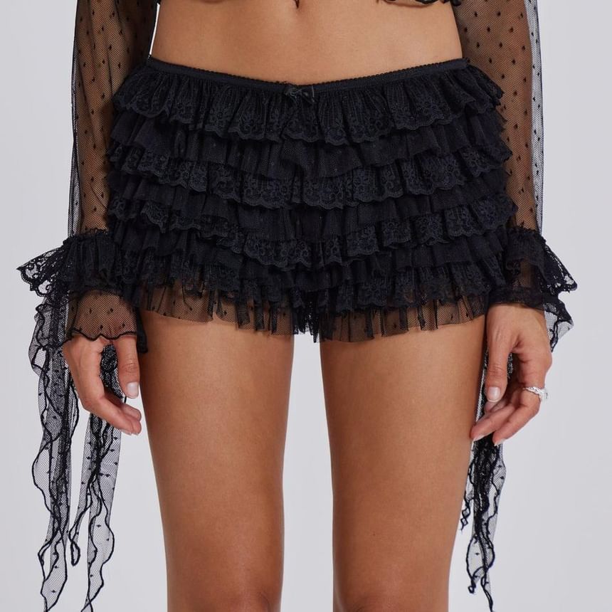 Genrovia - Lage rok met kanten rand en effen taille