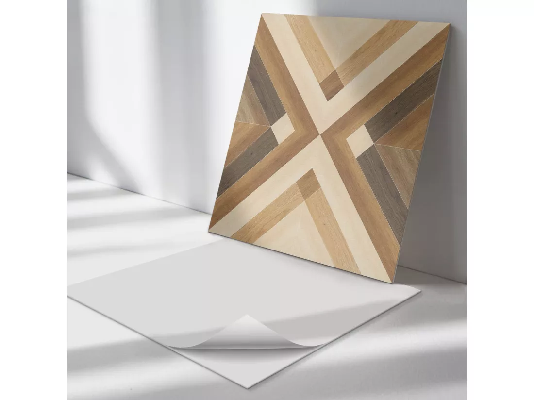 Panneaux muraux autocollants en vinyle imperméable - 4 x 50 x 50 cm - Motif à carreaux géométrique