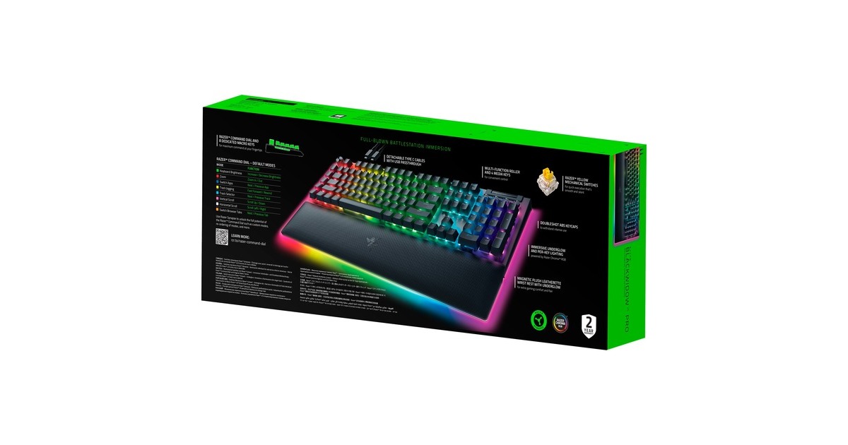 RazerBlackWidow V4 Pro, gaming toetsenbord  (Zwart, US lay-out, Razer Yellow, RGB leds, Doubleshot ABS)