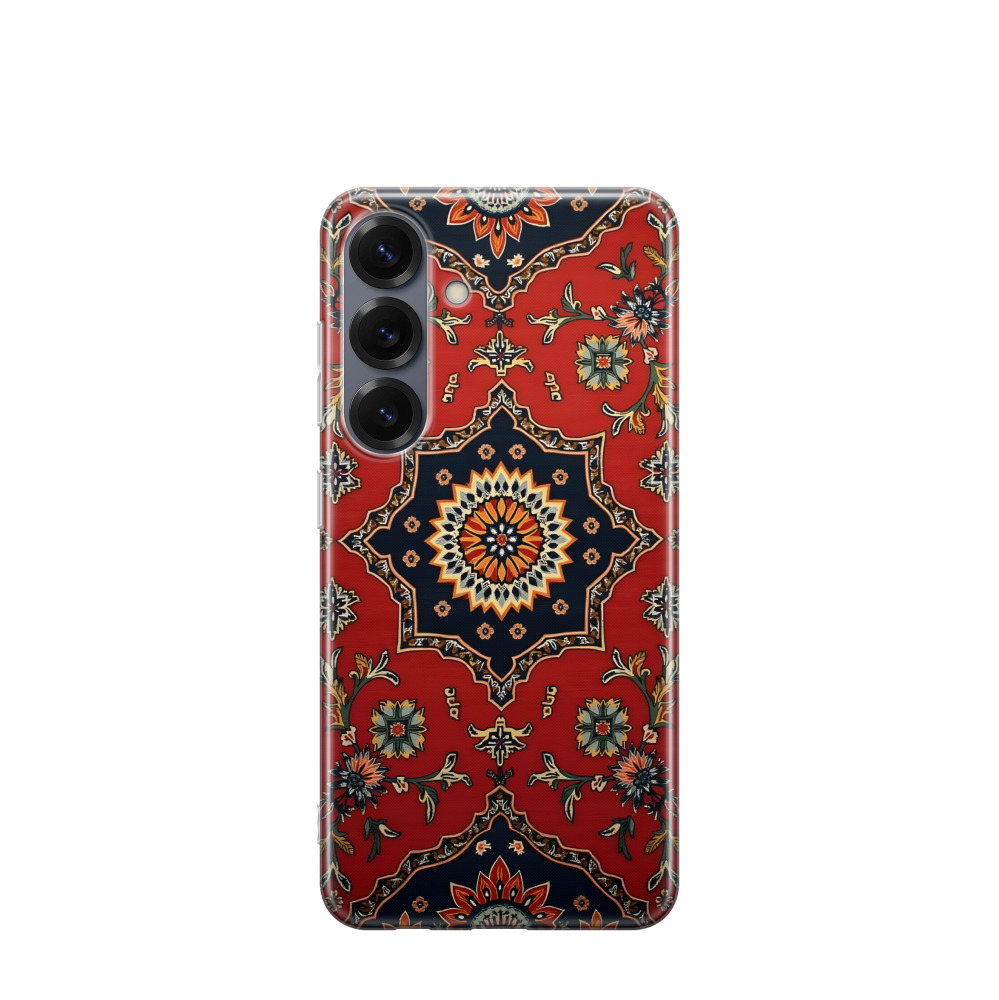 Samsung Galaxy S25 Gummi Hülle Persisches Teppich-Ornament - Rot