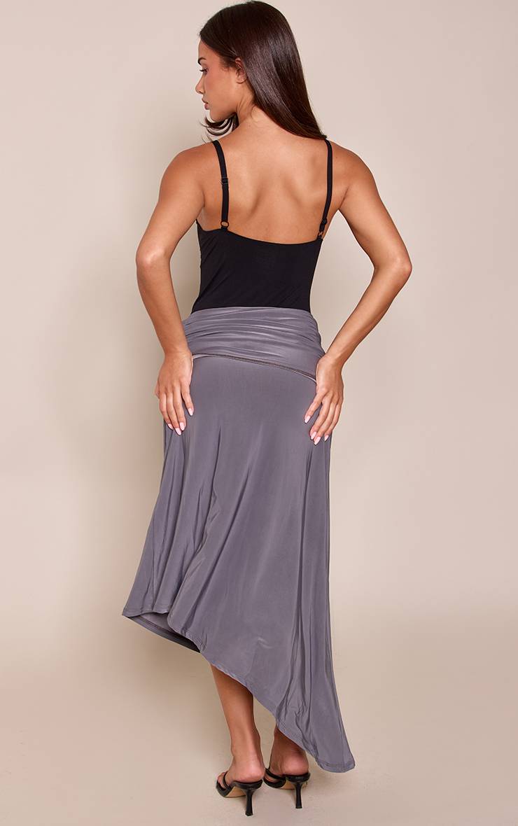 Gris Jupe Midi Avec Détail De Taille Froncée Repliée
