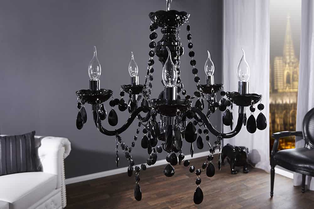 Eleganter Kronleuchter  BLACK CRYSTAL 55cm schwarz Acryl 5-armig Lüster