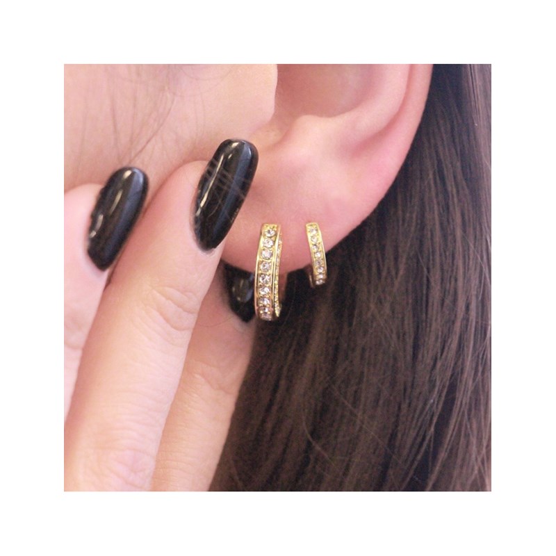 Boucles d'oreilles Circle Hoop - Doré et Cristal