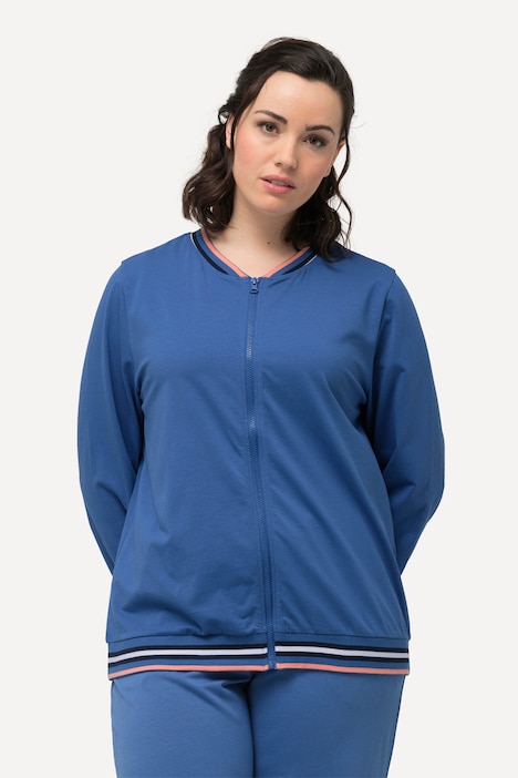 Loungewear-Jacke, Streifenbündchen, College-Look