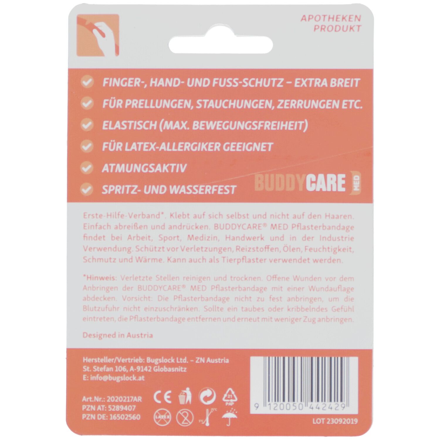 BUDDYCARE® MED Fingertape ROT 2,5cmx4,5m Latexfrei