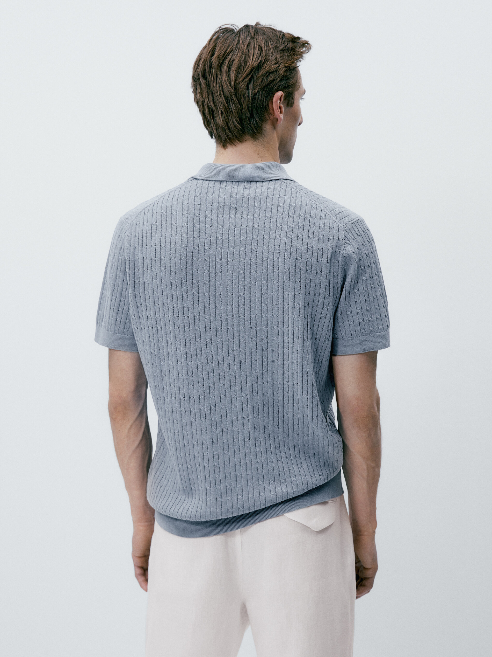 Camisa polo de malha trançada - AZUL