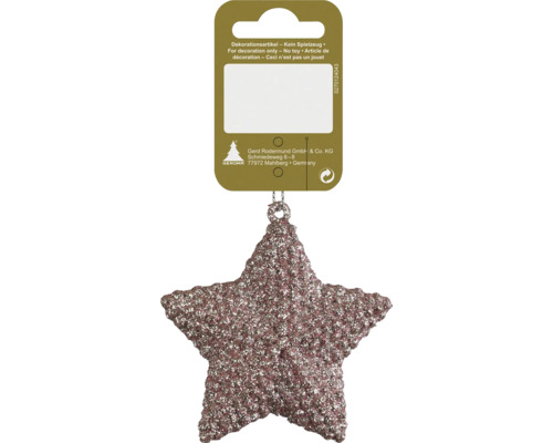 Kerstdecoratie hangende ster glitter 7,5 cm roze
