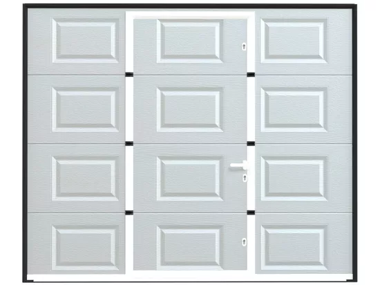 Porte de garage sectionnelle à cassette portillon central blanc motorisée L254 x H213 cm - CAOPAS