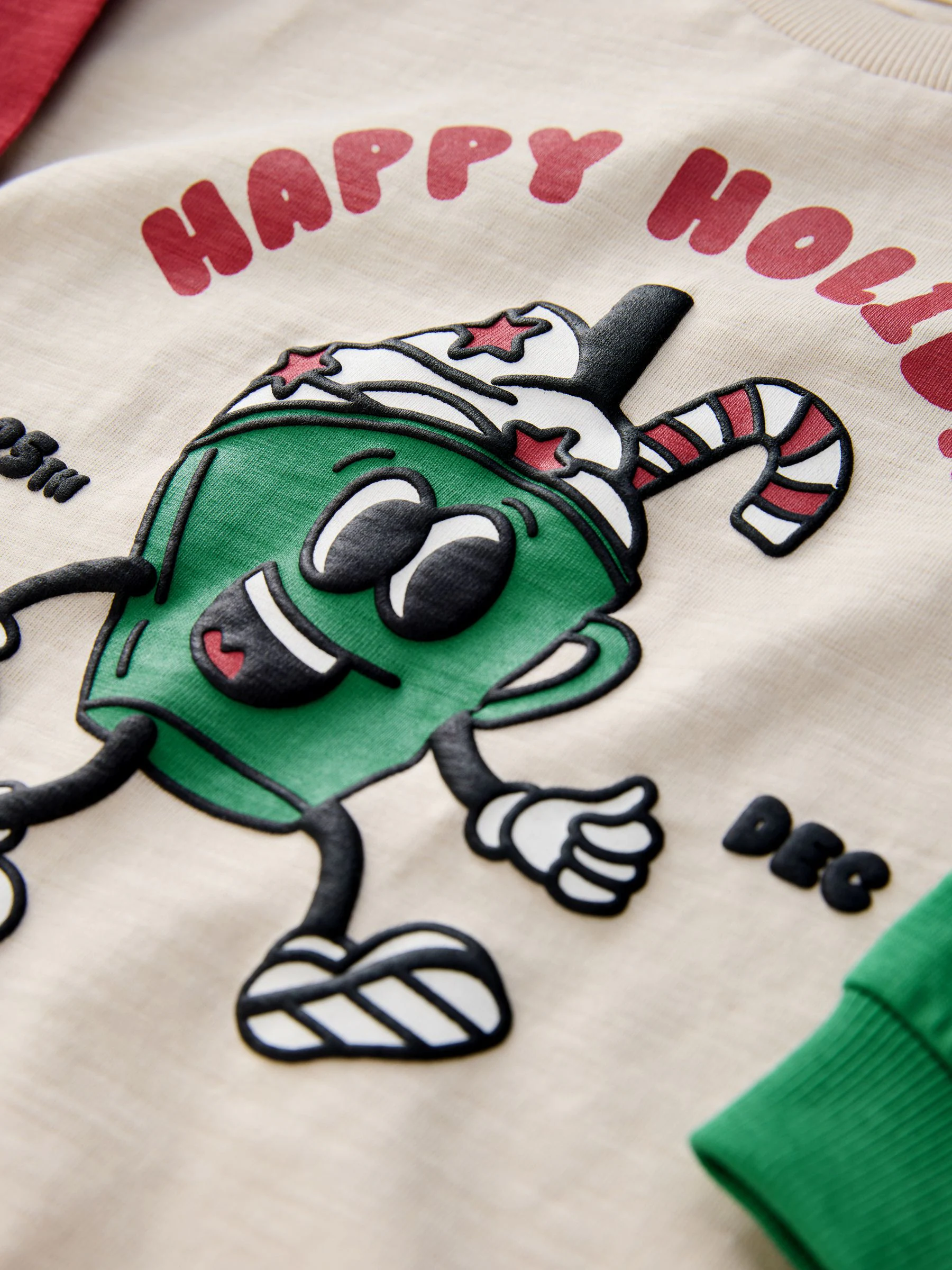 Kiezelkleurige Hotchpotch Grafische Print - Kerst-T-shirt met lange mouwen (3mnd -8jr)