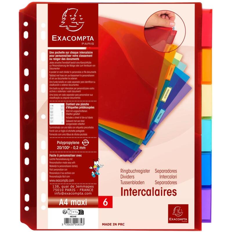Intercalaires A4 maxi avec pochette polypropylène 6 positions