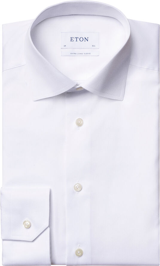 ETON Light Blue Signature Twill Shirt Extra Long Sleeves - Contemporary Fi Hvid