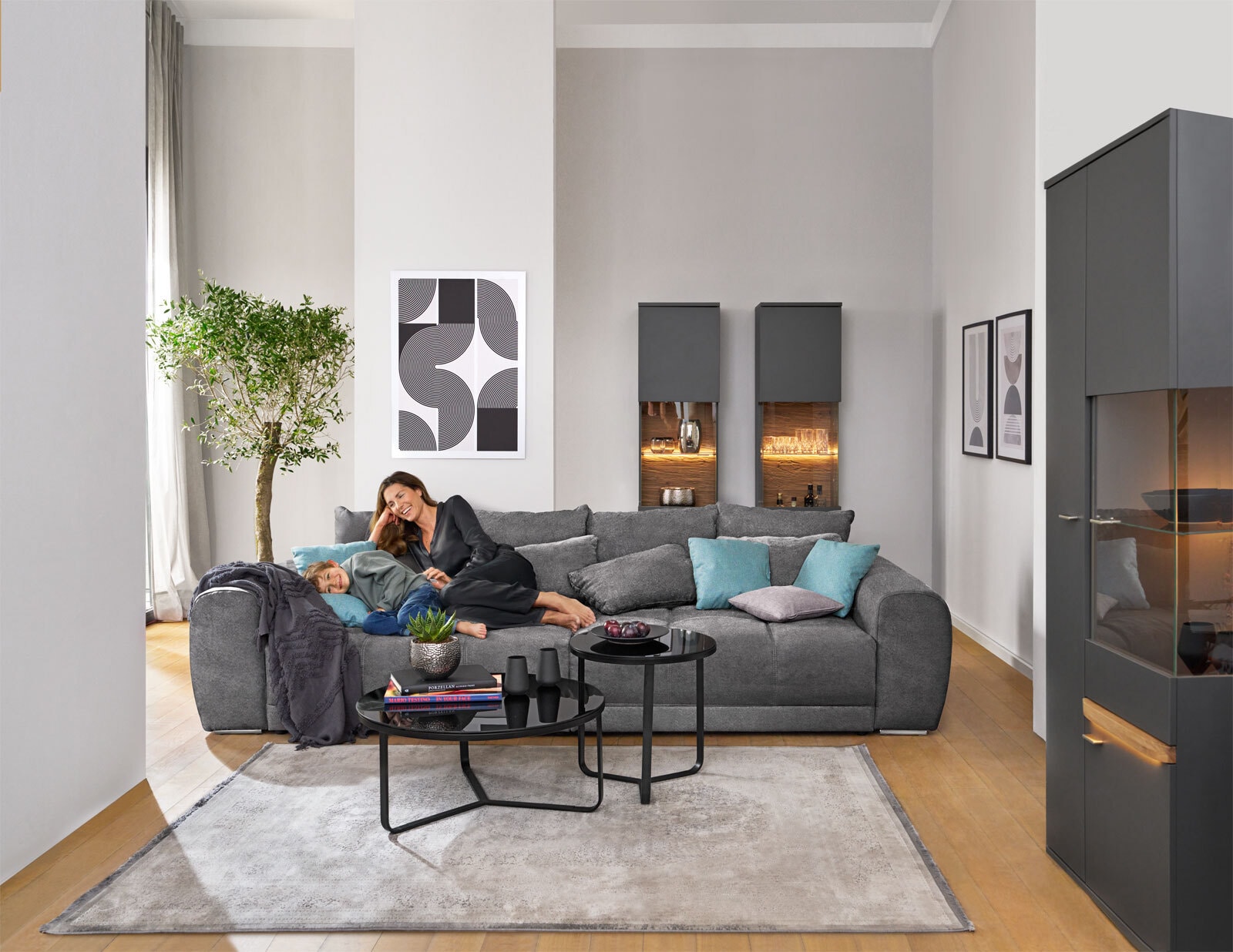PHILL HILL Bigsofa SOLEO 306 cm Stoffbezug dunkelgrau