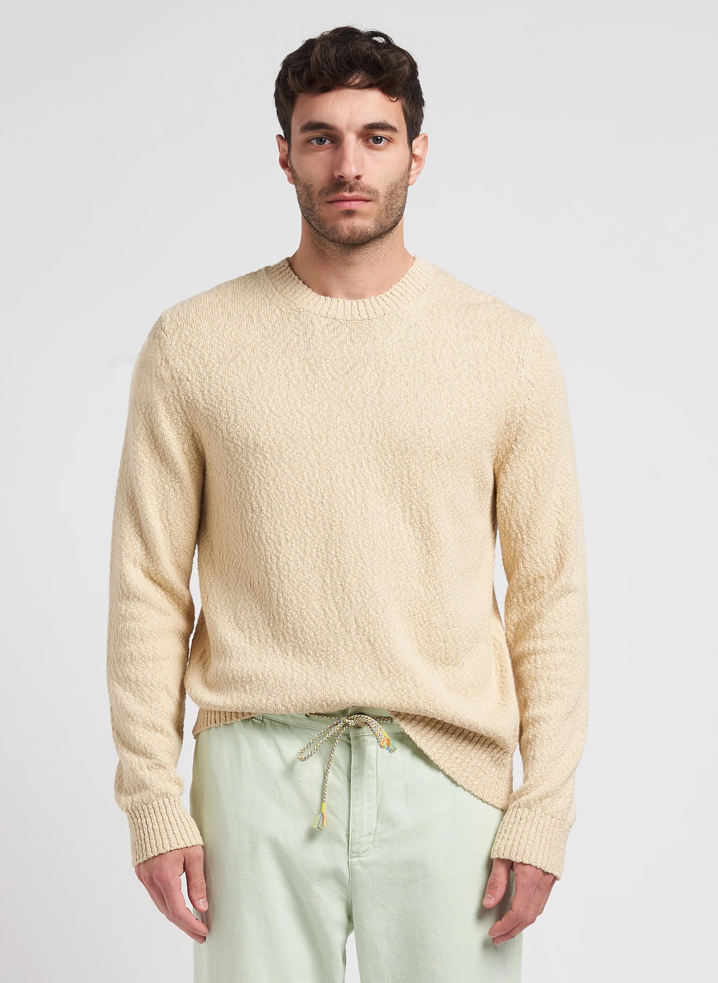 RAY - Pull col rond en coton biologique | Beige