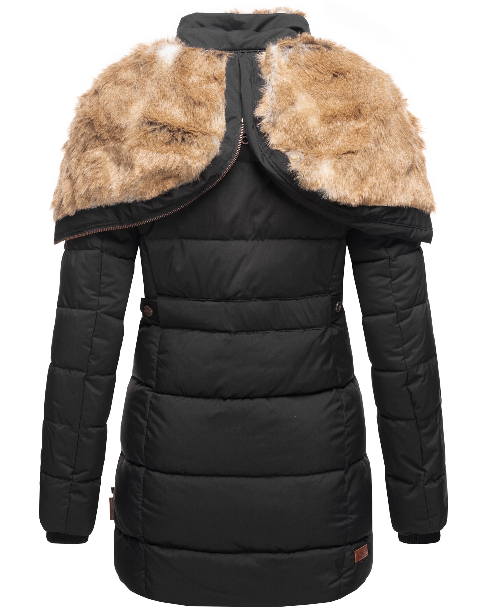 MARIKOO Damen stylischer Wintermantel Steppmantel mit Kunstpelz-Kapuze Lieblings Jacke
