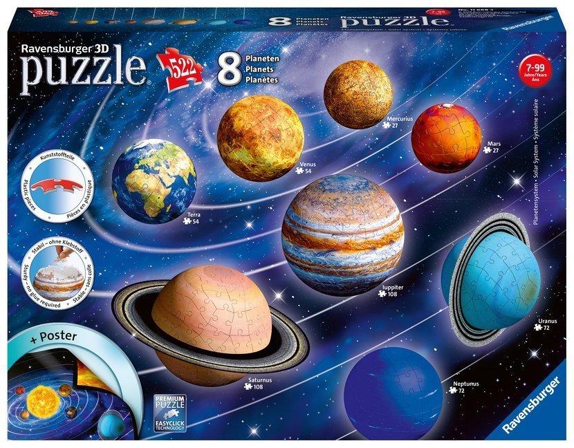 Ravensburger 3D Puzzle Planetensystem 11668 - Planeten als 3D Puzzlebälle - Sonn