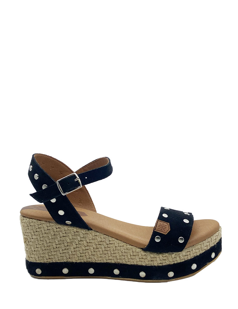 POPA SANDALES COMPENSÉES ARAMBOL CLOUS CUIR NOIR