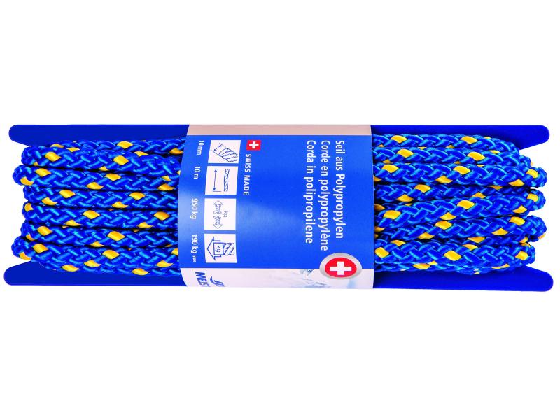 Meister Polypropylenseil Ø 10 mm, 10 m, 950 kg, Blau-Gelb Polypropylensseil UNISOFT geflochten