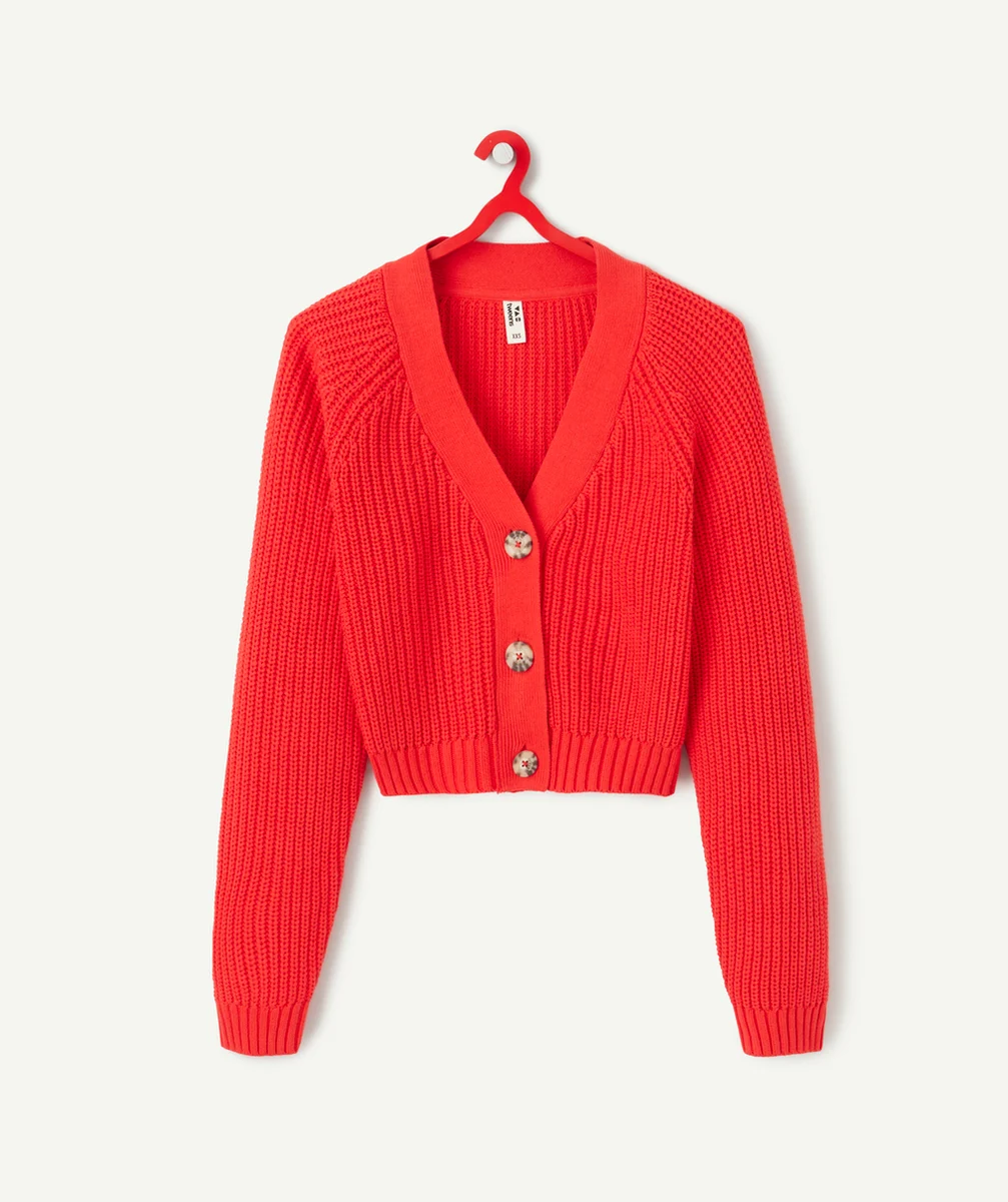 gilet en tricot manches longues fille rouge