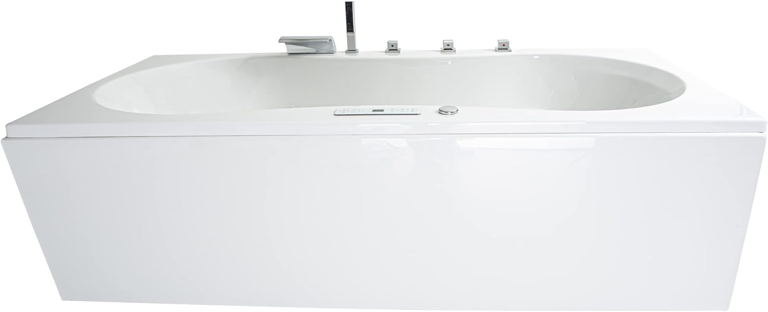 Classic Indoor Whirlpool Badewanne Palma mit 20 Massagedüsen, Wasserfall, LED-Ambiente, Touchpanel, Bluetooth und Radio