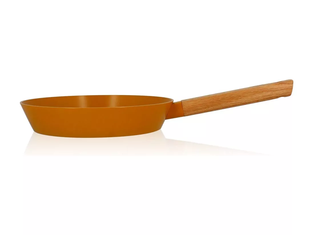 Ogo Living - Poele Ector 24cm En Alu Revetement Ceramique Jaune Avec Manche Bois