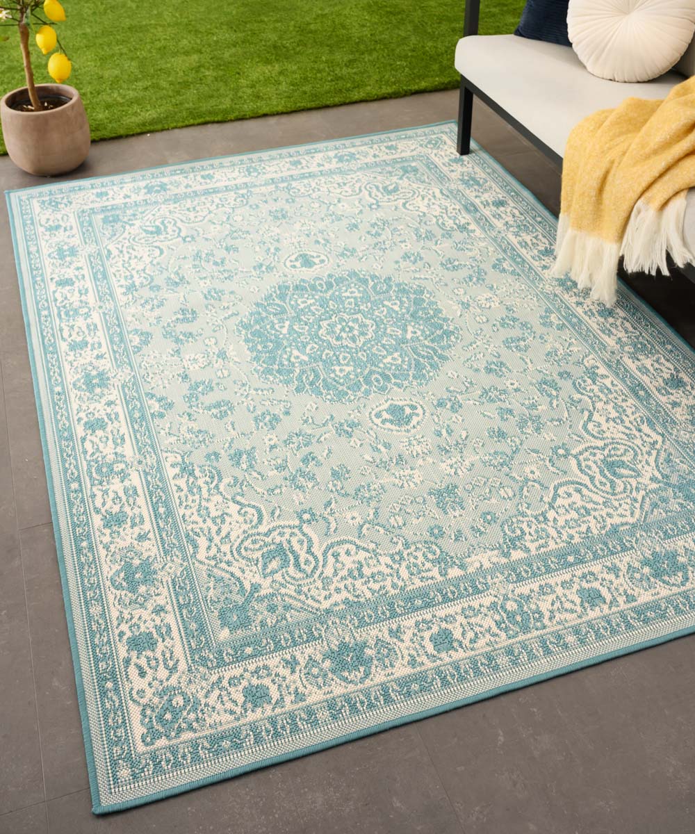 Tapeso Vintage buitenkleed - Flip Agnes turquoise - 160x220 cm