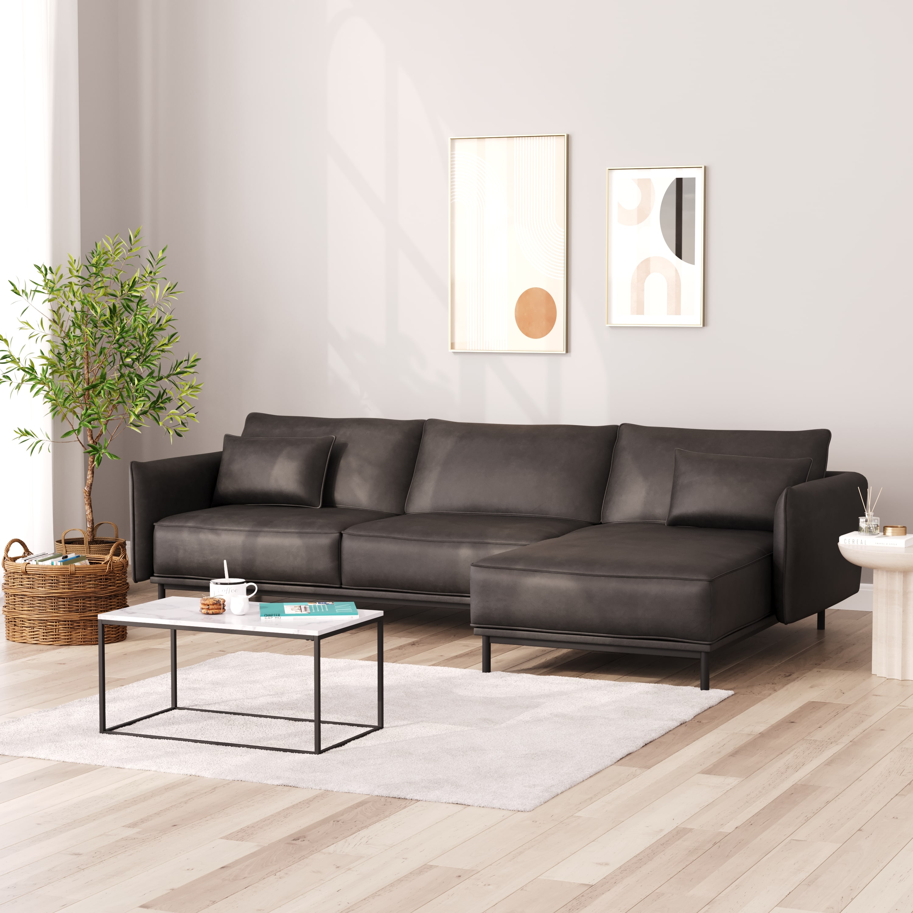 Ecksofa Leder ELVIS rechts anthrazit