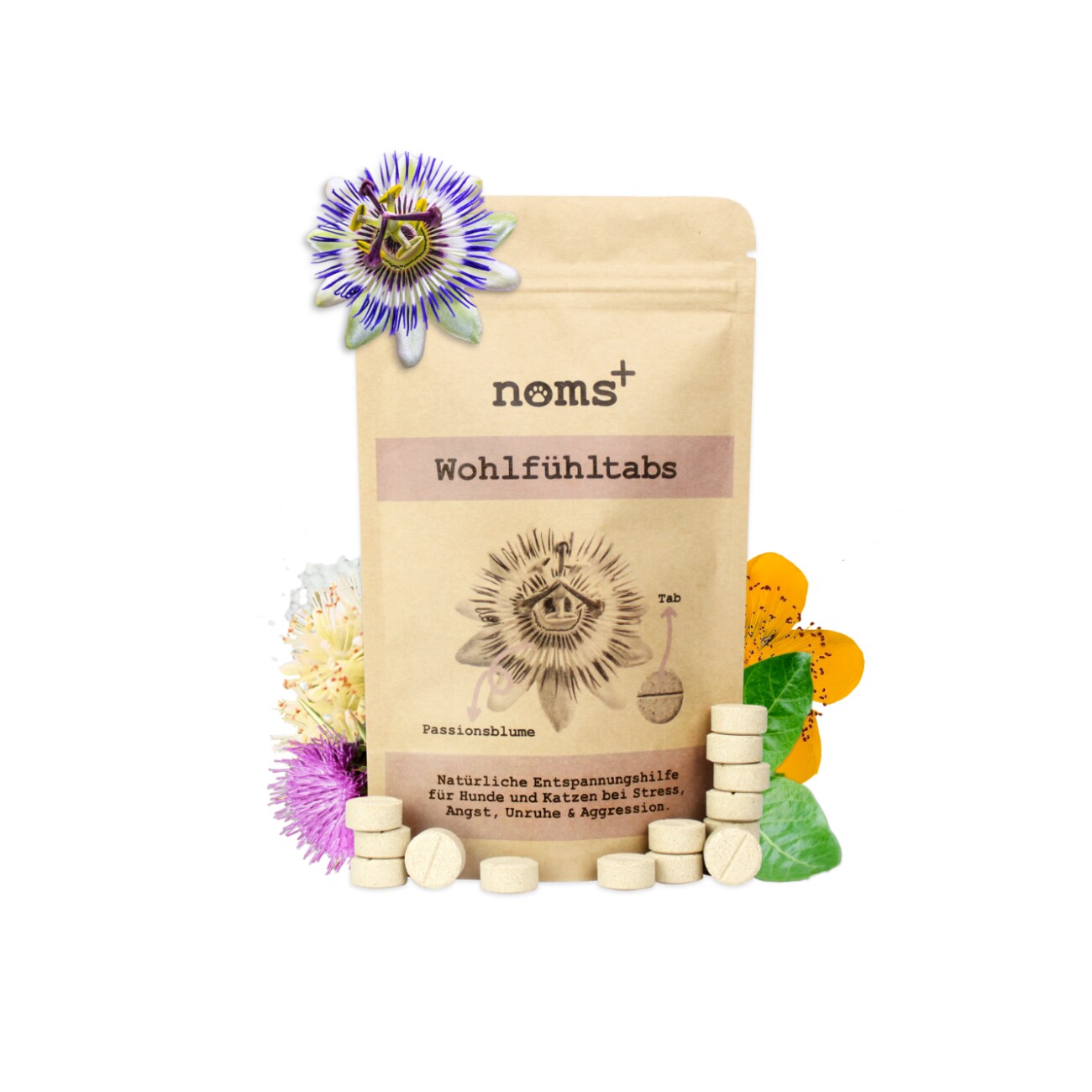 noms+ Wohlfühltabs für Hunde bei Stress & Angst 110g