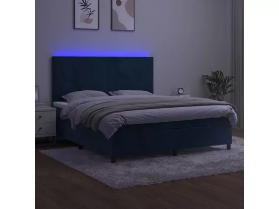 Sommier tapissier matelas et LED Bleu foncé 160x200 cm Velours