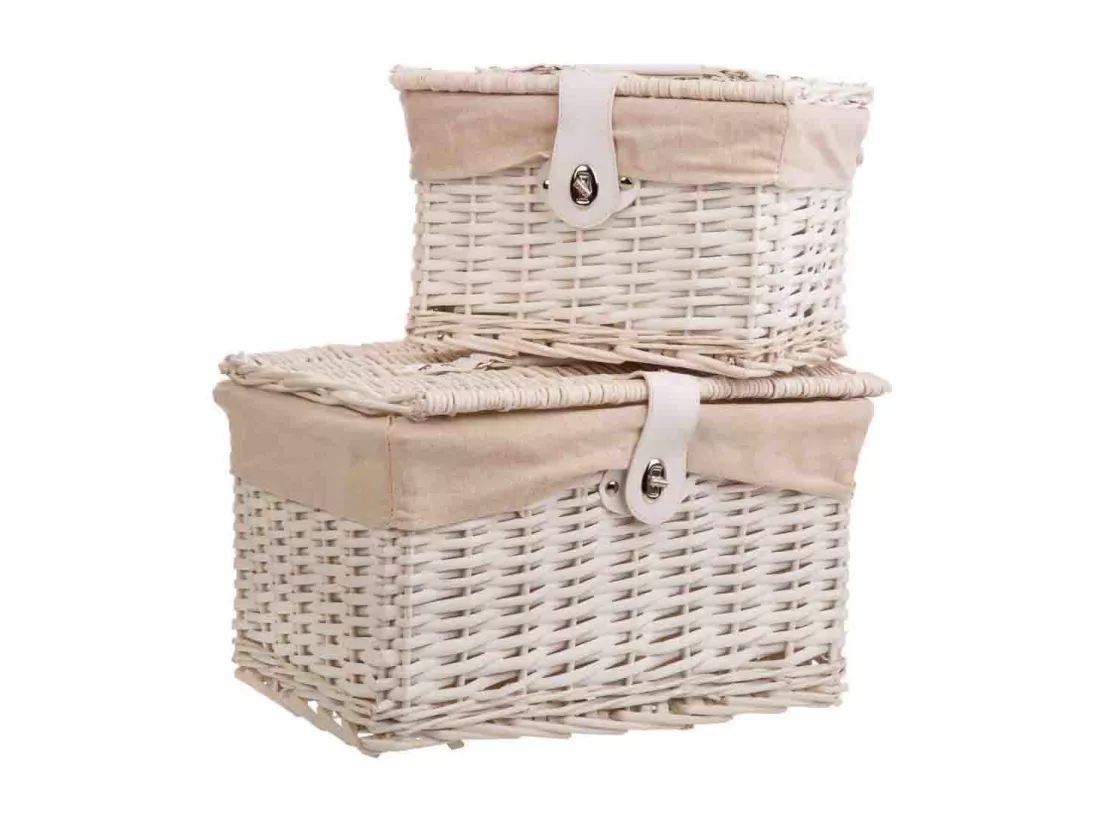 Ensemble de 3 coffres en osier blanc doublés