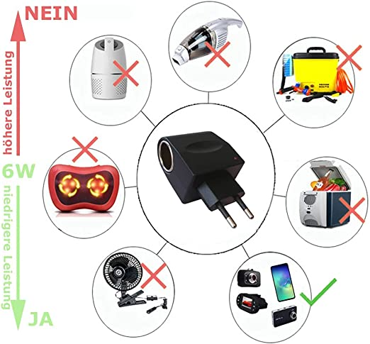 (6W) Spannungswandler AC auf DC Ladegerät für Auto KFZ Stecker Netzadapter - Schwarz