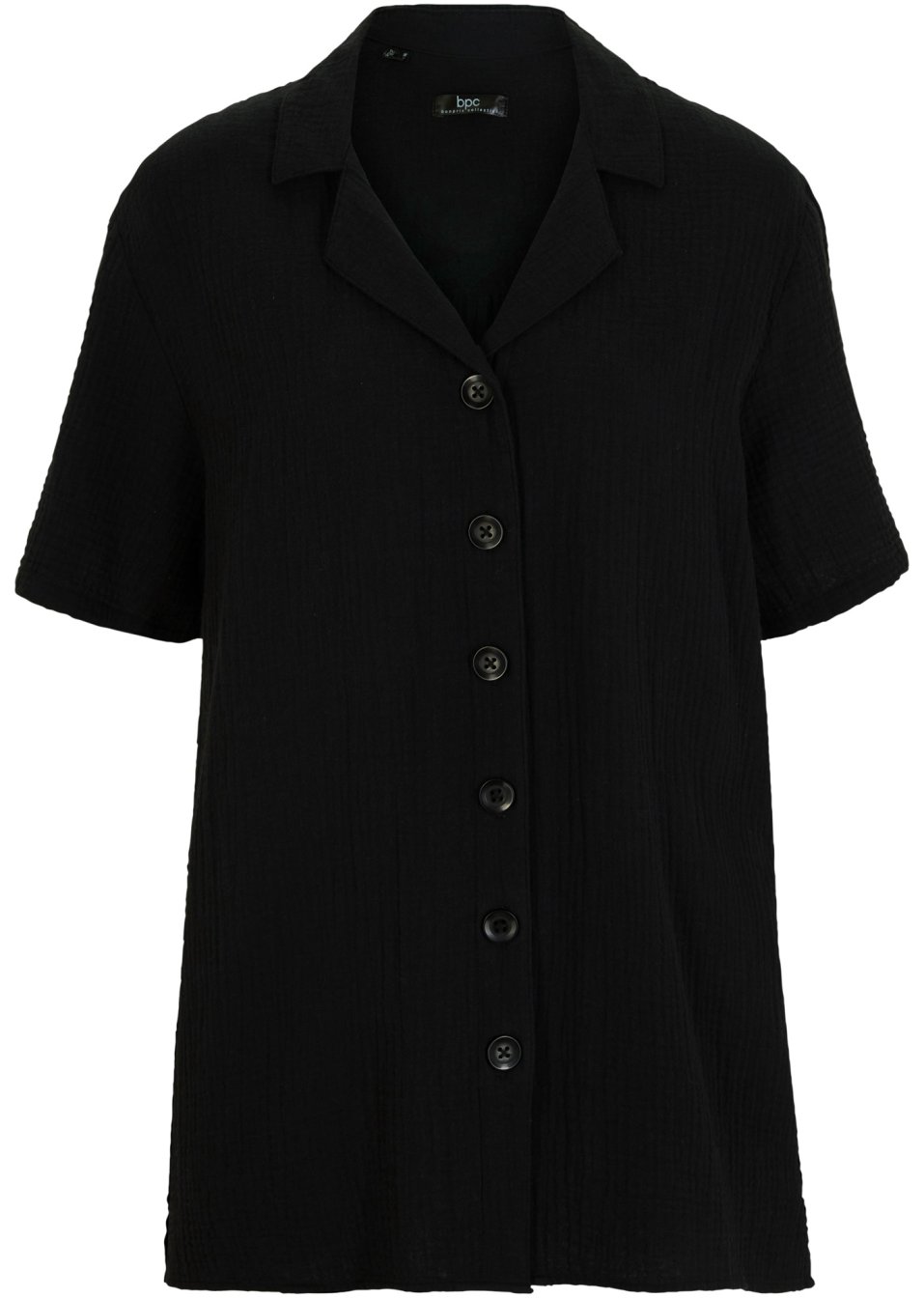 Chemise longue en gaze de coton avec patte de boutonnage, manches courtes