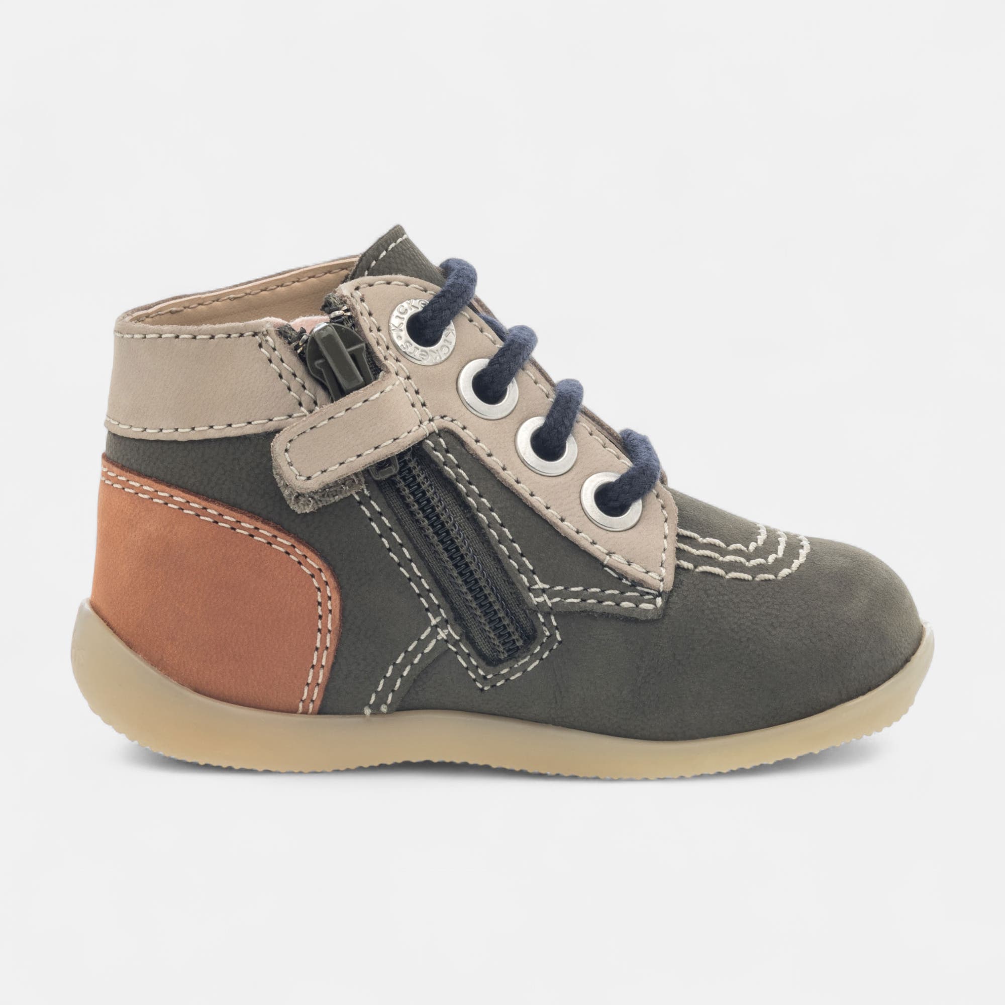 Baskets hautes Bébé garçon en cuir kaki