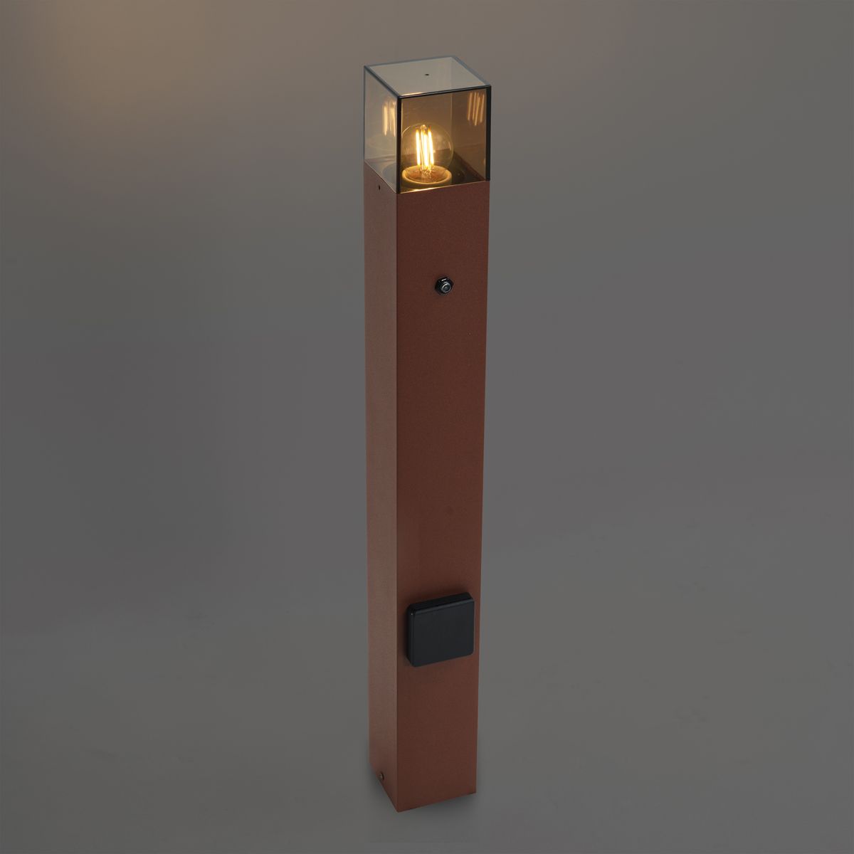 Industrieel buiten paaltje roestbruin met smoke glas 70cm met schemersensor IP44 - Denmark