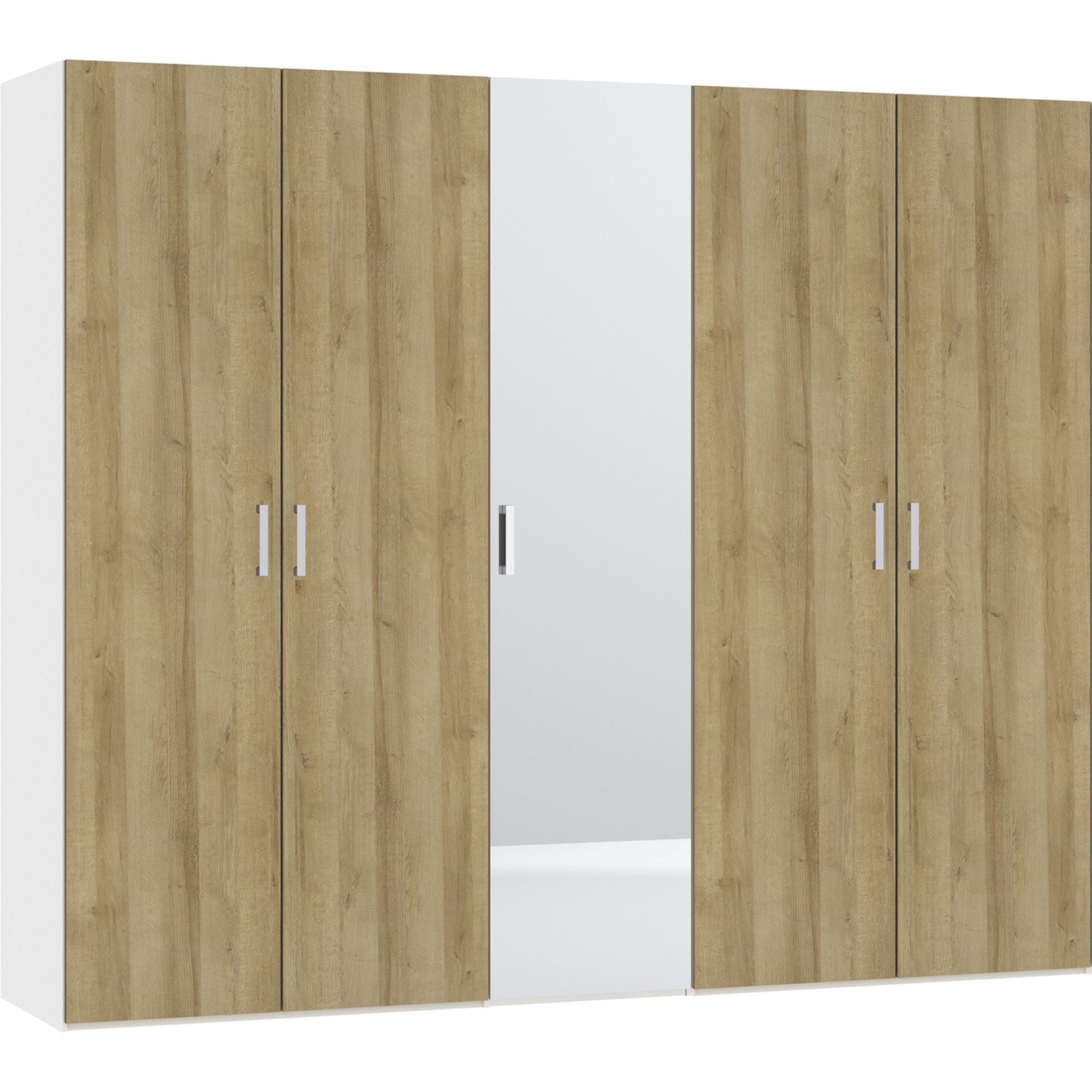 Drehtürenschrank Schweizer 111 Eiche Natur weiss, mit Spiegel 102 x 215 x 59 cm, 102 cm
