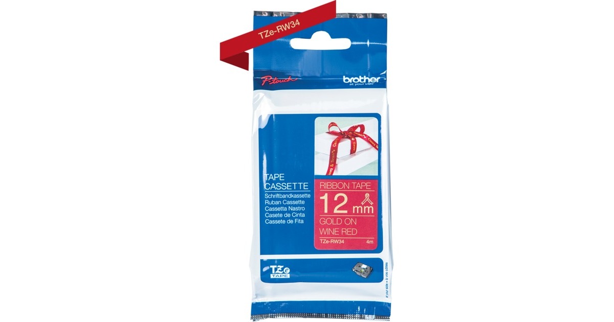 BrotherOriginele Brother TZe-RW34 lintcassette - goud op wijnrood printlint  (Wijnrood/goud, 12mm)