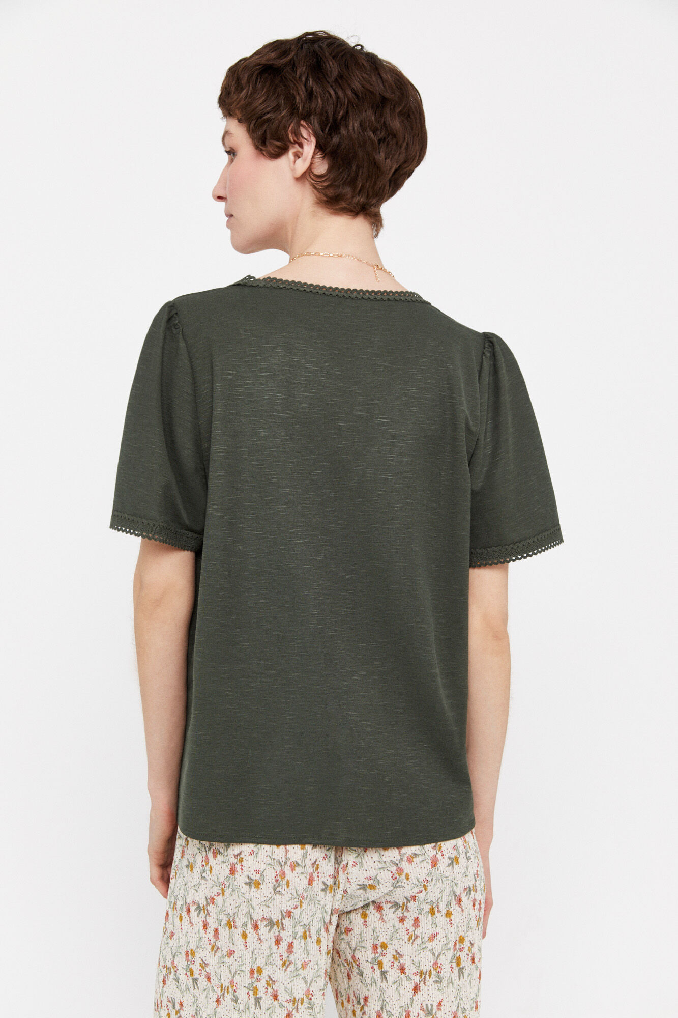 Blusa de renda confortável - Cáqui