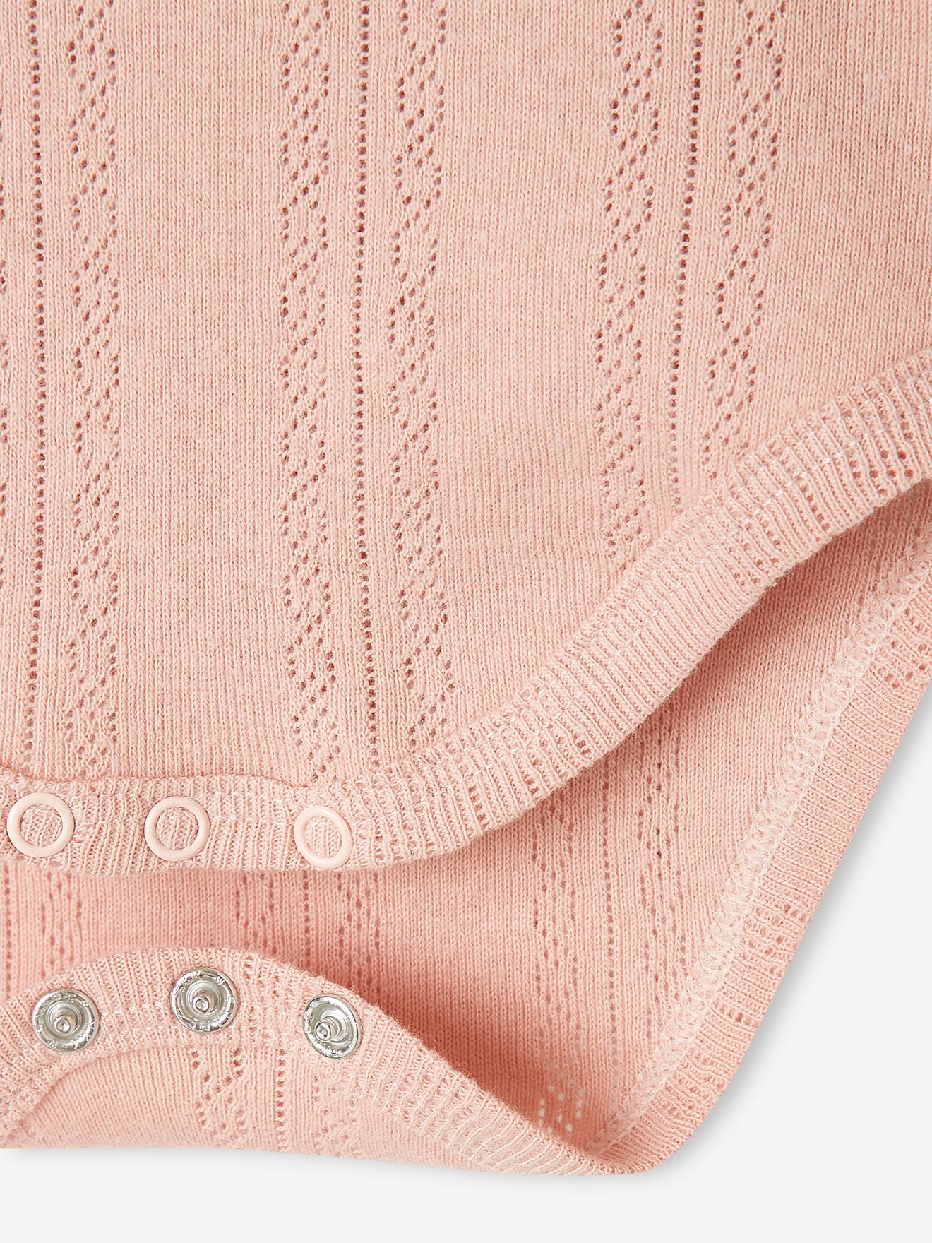Conjunto de 2 bodies de manga comprida com malha vazada para bebê, rosa claro bicolor/multicolorido