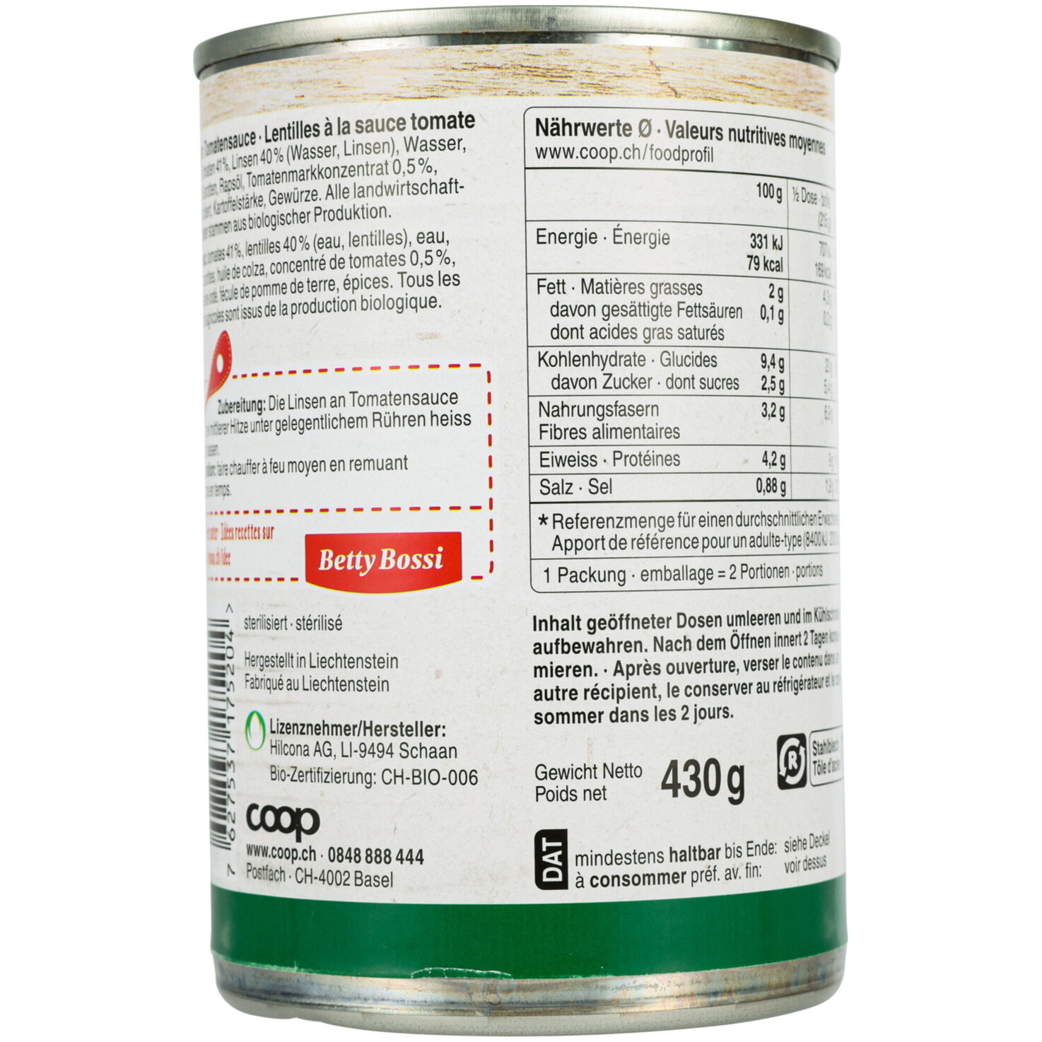 Naturaplan Bio Linsen an Tomatensauce