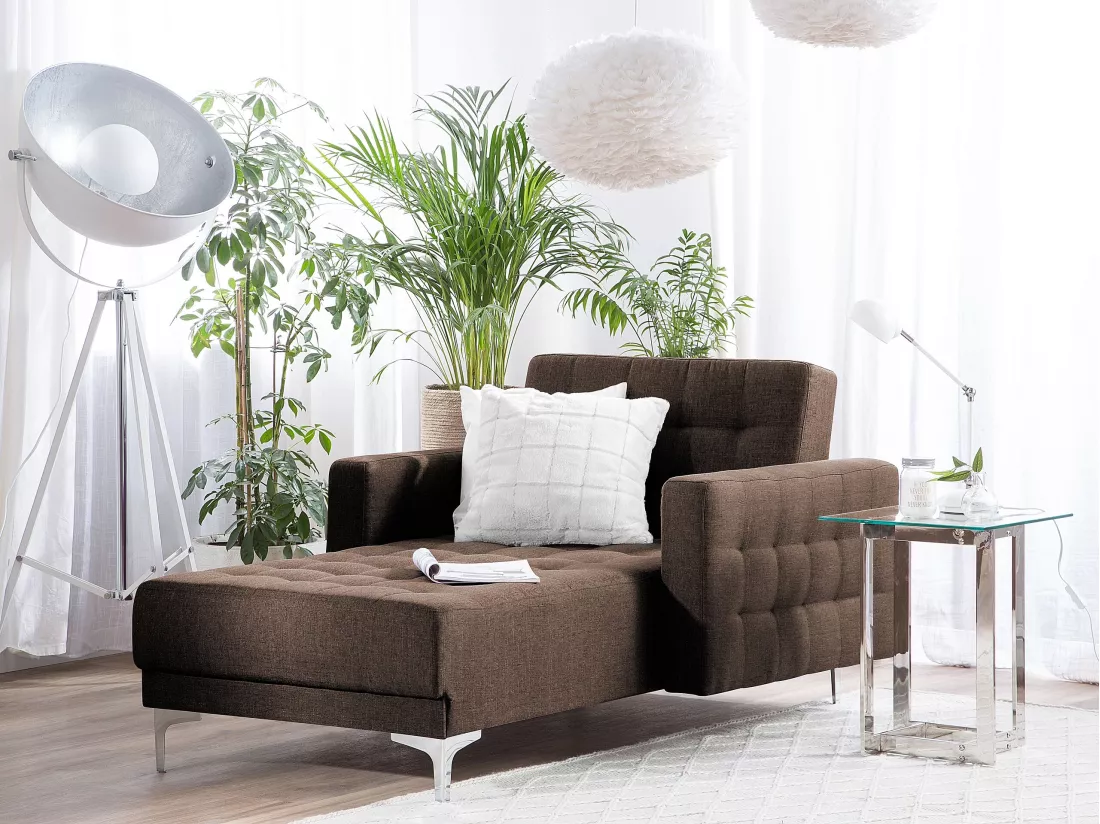 Chaise longue en tissu marron foncé ABERDEEN