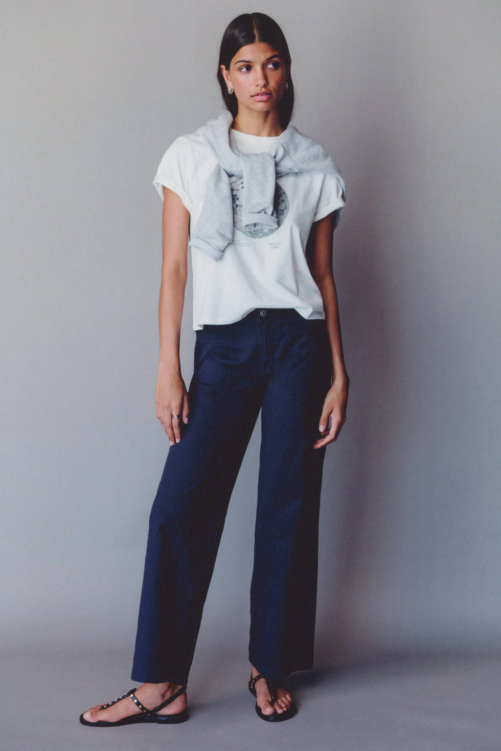 MANGO TEEN straight fit broek donkerblauw