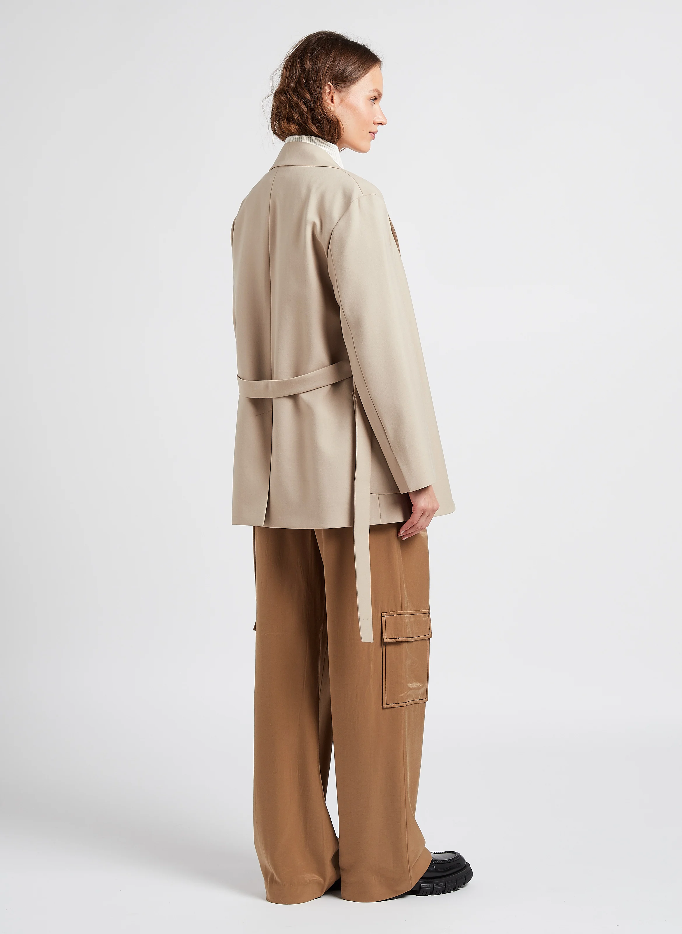 CILIE - Pantalon large satiné| Marron