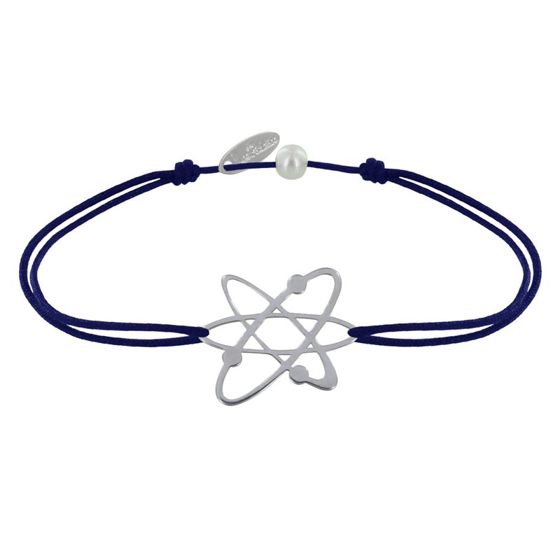 Bracelet Mixte Lien Médaille Argent Atome - Bleu Navy