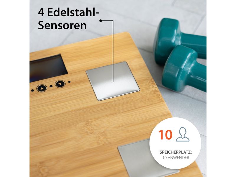 ADE Körperanalysewaage Barbara Braun Diagnosewaage mit Speicherplatz für 10 Anwender, aus Bambusholz