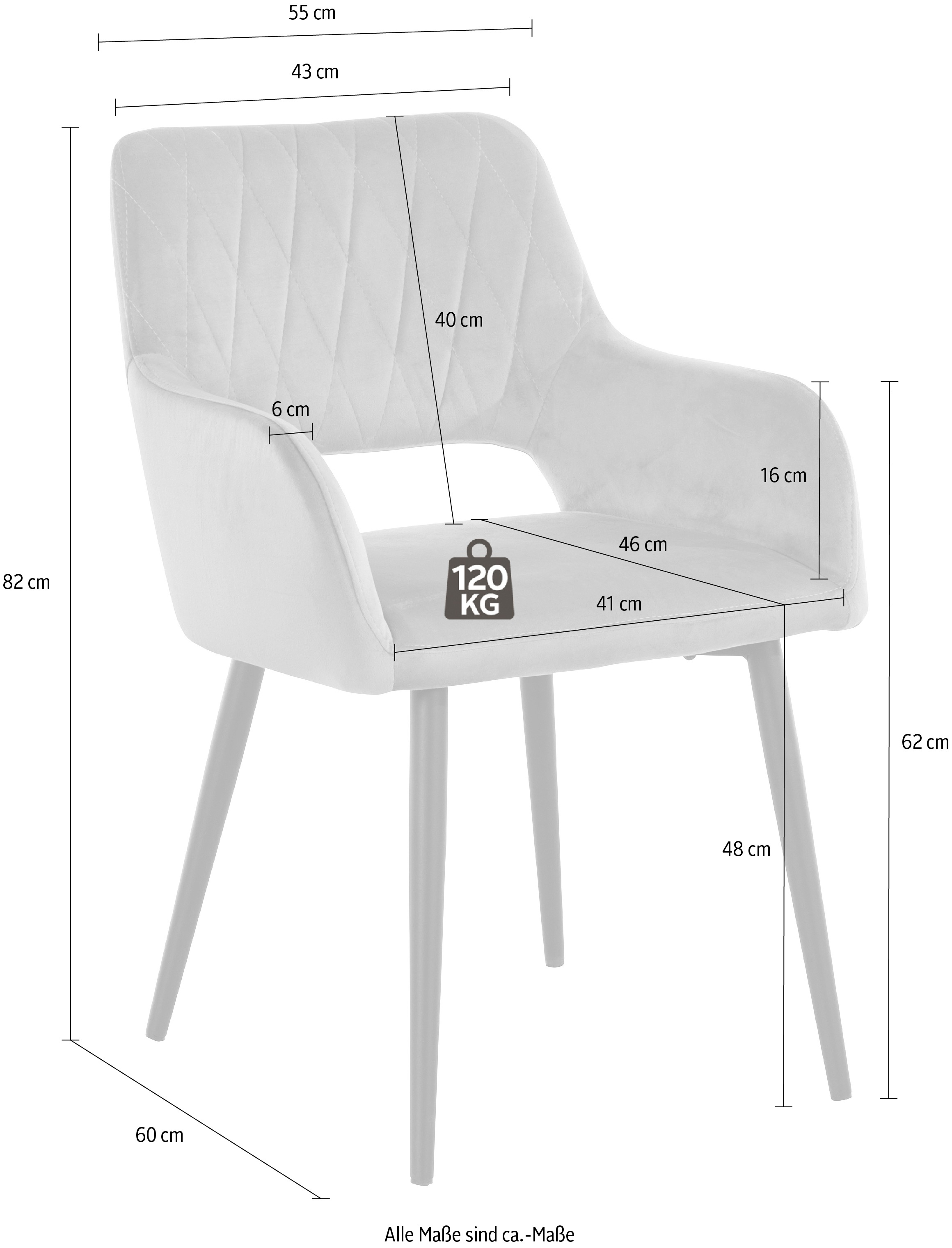 Leonique Esszimmerstuhl »Franca« (Set) 2 Stk.Sitz in Samtvelours, Rückenlehne mit Rautensteppung, Sitzhöhe 48 cm