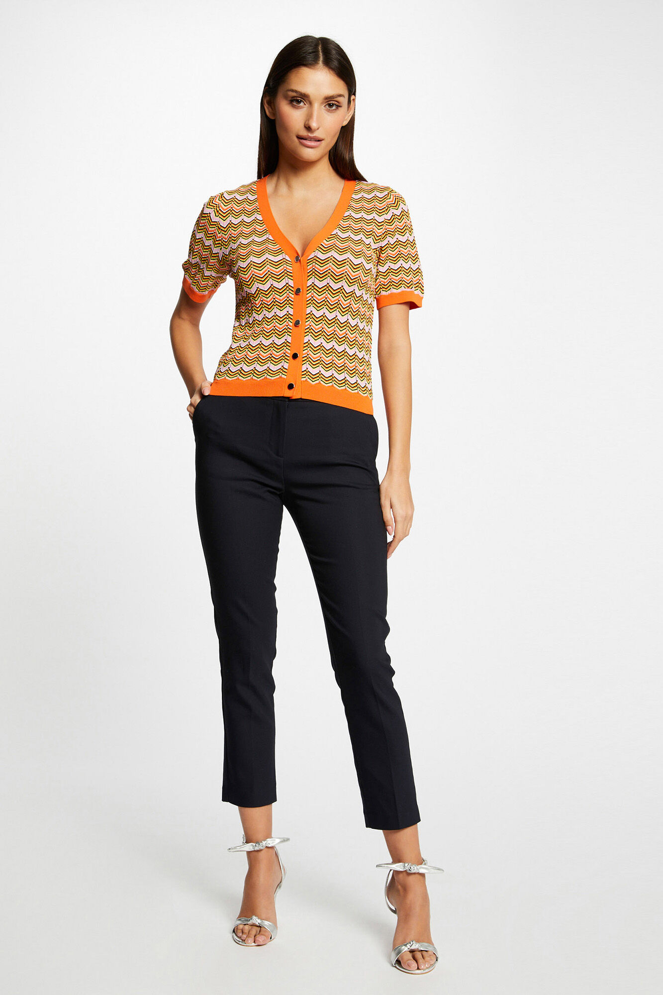 Camisa de manga curta com estampa chevron - Estampa branca