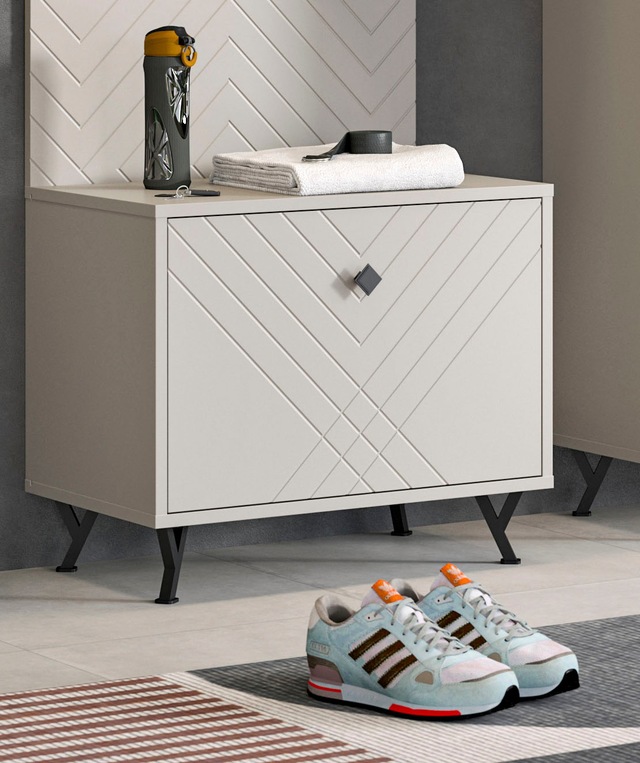 INOSIGN Sitzbank »Mento, Breite 57 cm, 1 Klappe, 1 Fach, Metall Knopfgriff & Y-Füsse« Klappe mit Ornamentfräsung, Truhe, Flurbank, Garderobe, Flur, Diele