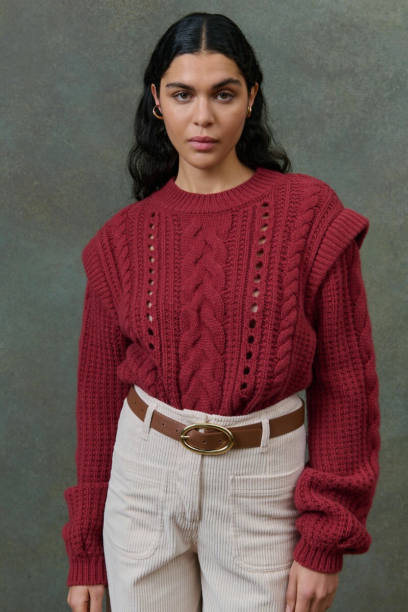 LOUISE MISHA<br>Suéter de tricô com gola redonda e ombreiras, ANIKA